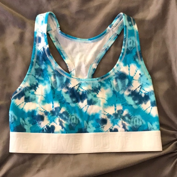 Blue and white tie-dye print sports bralette - Picture 1 of 3